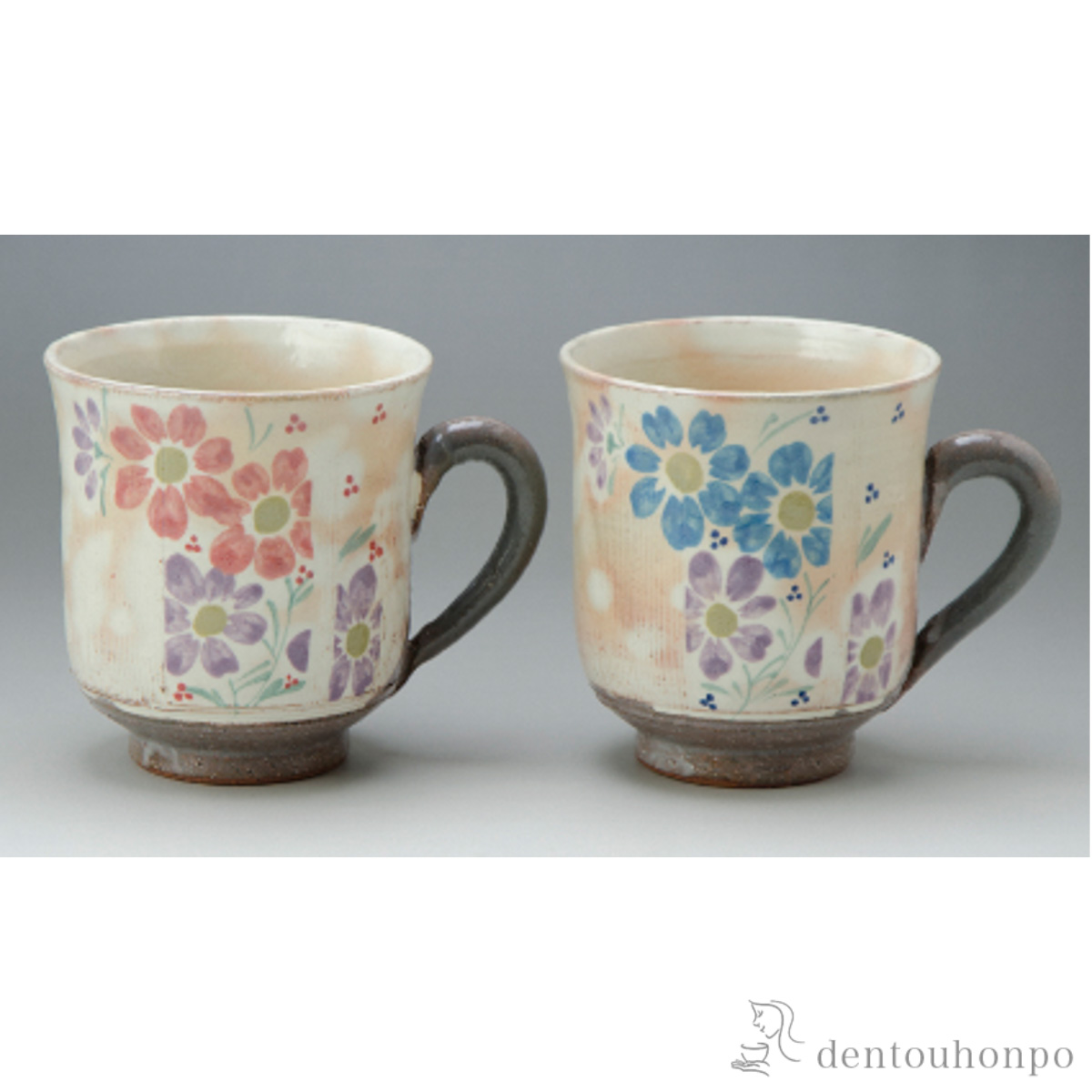 【送料無料】ペアマグカップ 櫛目草花≪在庫確認後、1~3営業日で出荷≫ ( 名入れ有料 母の日 プレゼント 初任給 プレゼント デザイン マグ オリジナル タンブラー 清水焼 京焼 )