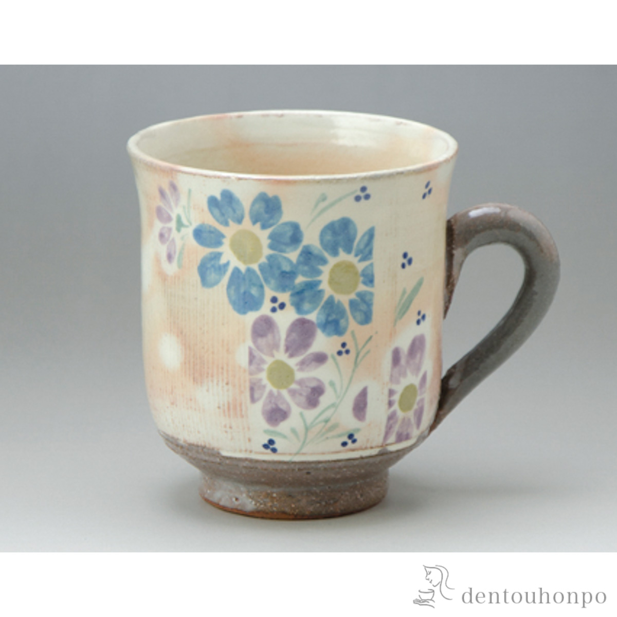 【送料無料】マグカップ 櫛目草花 青≪在庫確認後、1~3営業日で出荷≫ ( 名入れ有料 母の日 プレゼント 初任給 プレゼント デザイン マグ オリジナル タンブラー 清水焼 京焼 )