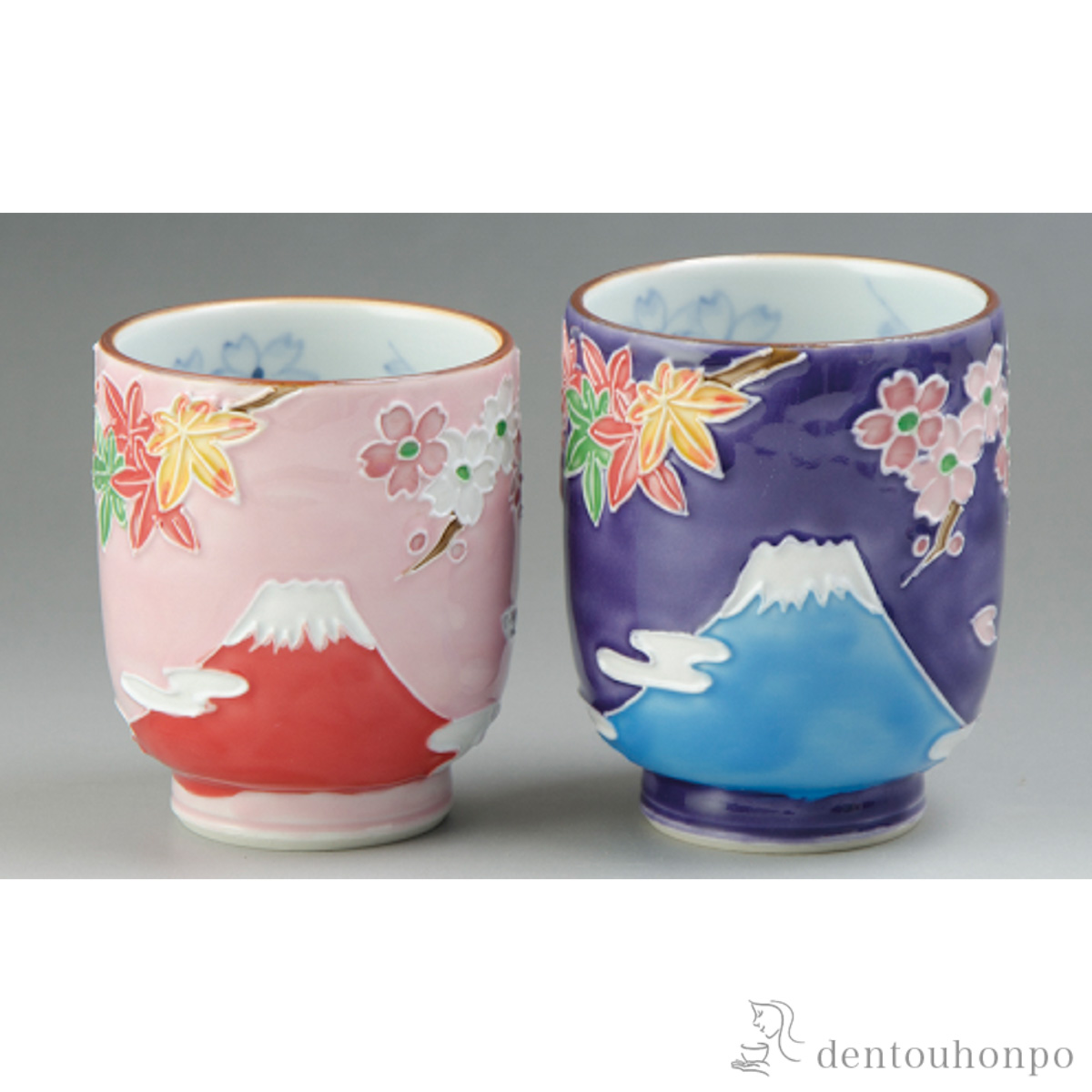 【送料無料】交趾富士景色 組湯呑 ペア≪在庫確認後、1~3営業日で出荷≫ ( 母の日 プレゼント 初任給 湯呑み 湯のみ セット 湯飲み おすすめ 清水焼 京焼 )