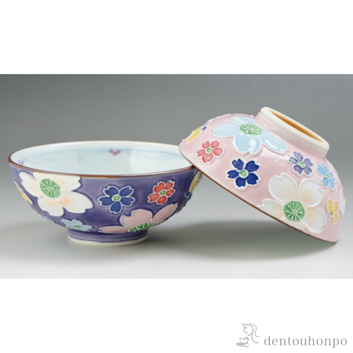 【送料無料】交趾花絵 組飯碗 ピンク ペア≪在庫確認後、1~3営業日で出荷≫ ( 母の日 プレゼント 初任給 ギフト プレゼント ご飯茶碗 結婚祝い おすすめ 清水焼 京焼 )