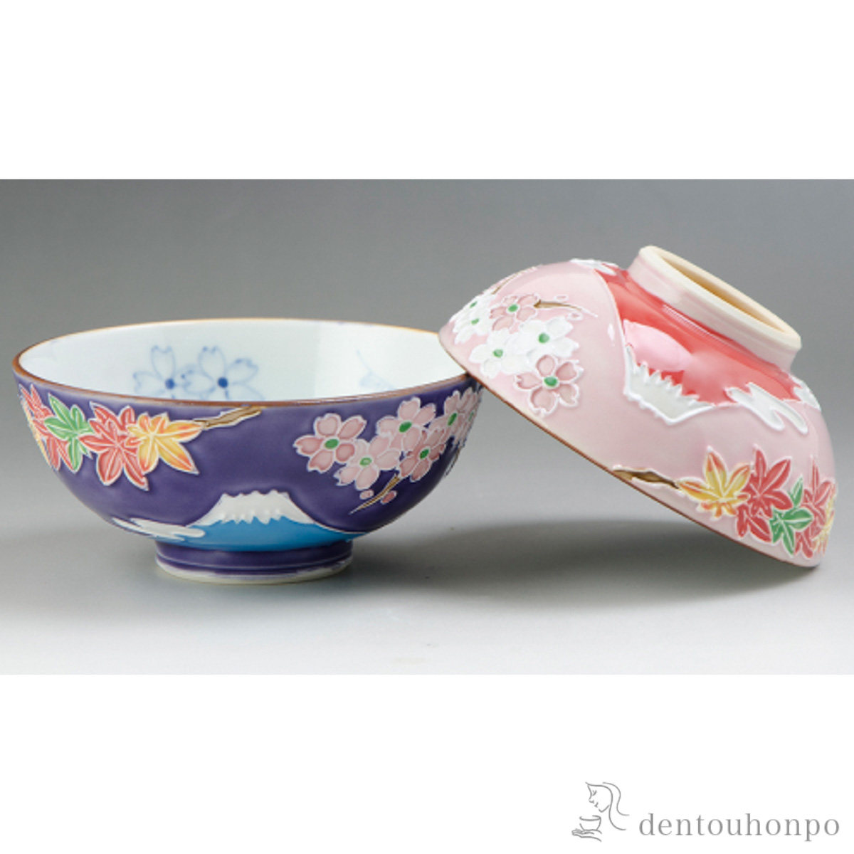 【送料無料】交趾富士景色 組飯碗 ペア≪在庫確認後、1~3営業日で出荷≫ ( 母の日 プレゼント 初任給 ギフト プレゼント ご飯茶碗 結婚祝い おすすめ 清水焼 京焼 )