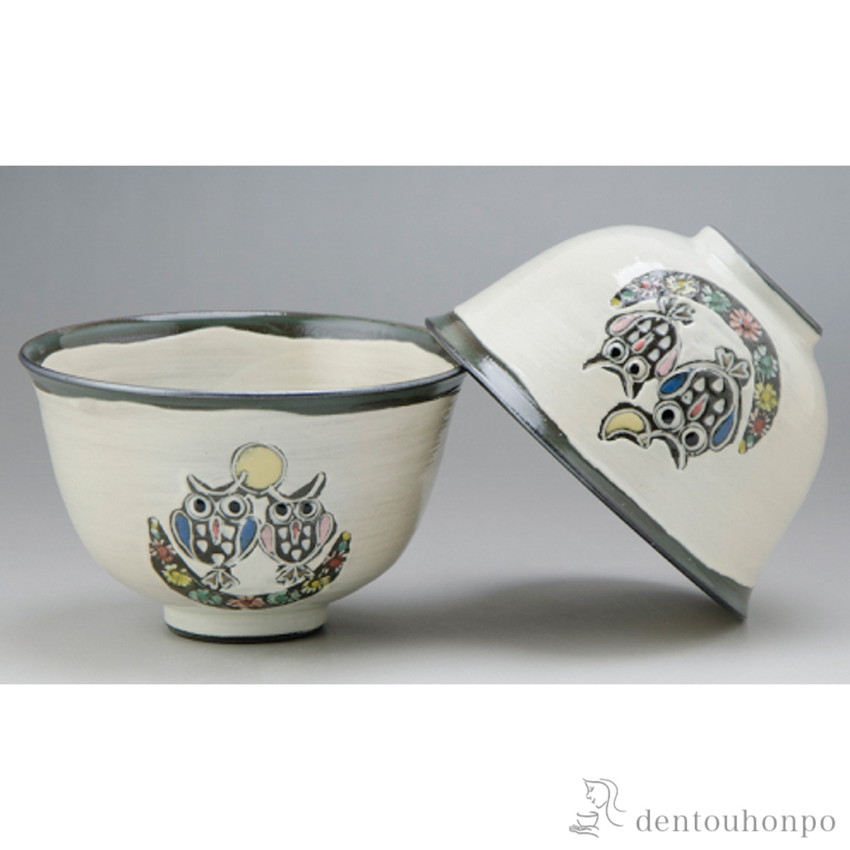 【送料無料】月にふくろう 組飯碗 ペア≪在庫確認後、1~3営業日で出荷≫ ( 名入れ有料 母の日 プレゼント 初任給 ギフト プレゼント ご飯茶碗 結婚祝い おすすめ 清水焼 京焼 )