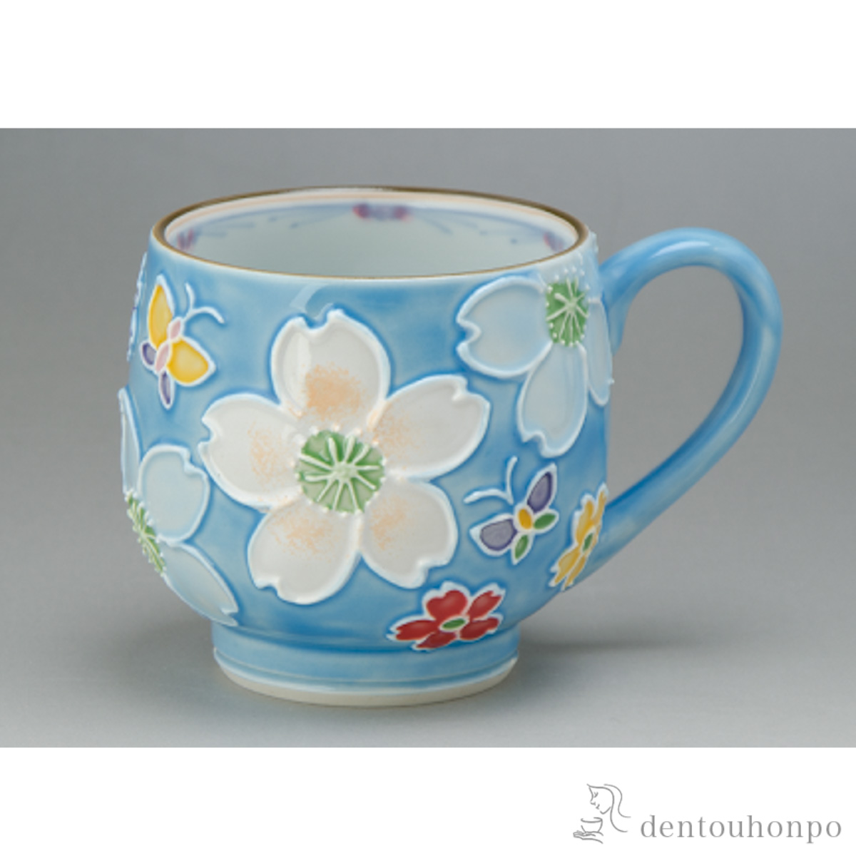 【送料無料】交趾花絵 マグカップ 青≪在庫確認後、1~3営業日で出荷≫ ( 母の日 プレゼント 初任給 プレゼント デザイン マグ オリジナル タンブラー 清水焼 京焼 )