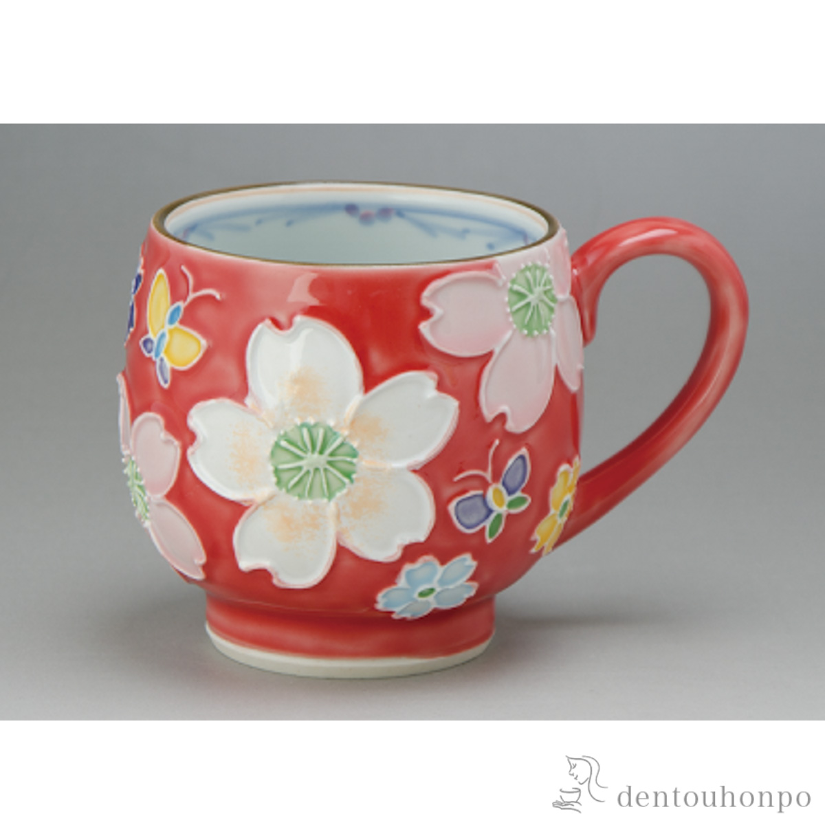 【送料無料】交趾花絵 マグカップ 赤≪在庫確認後、1~3営業日で出荷≫ ( 母の日 プレゼント 初任給 プレゼント デザイン マグ オリジナル タンブラー 清水焼 京焼 )