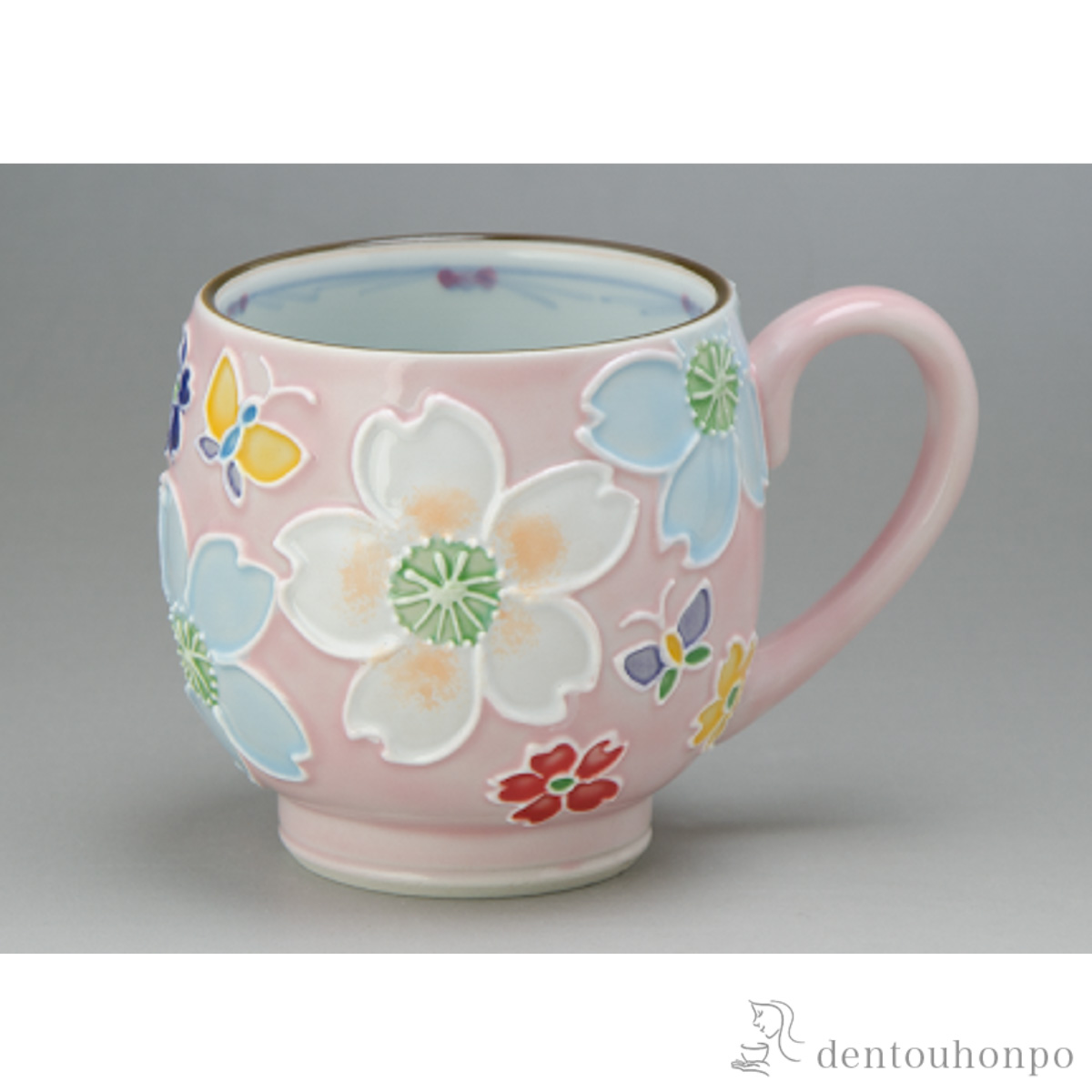 【送料無料】交趾花絵 マグカップ ピンク≪在庫確認後、1~3営業日で出荷≫ ( 名入れ有料 プレゼント デザイン マグ オリジナル タンブラー 清水焼 京焼 )