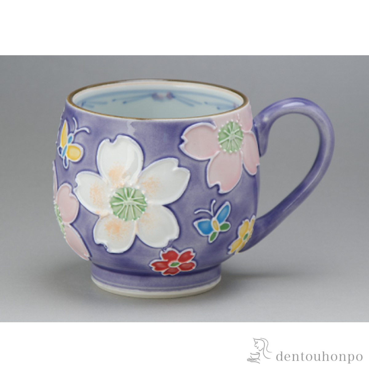 【送料無料】交趾花絵 マグカップ 紫≪在庫確認後、1~3営業日で出荷≫ ( 名入れ有料 プレゼント デザイン マグ オリジナル タンブラー 清水焼 京焼 )