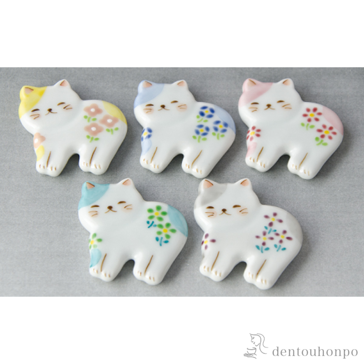 【送料無料】花摘みネコ 箸置 5個セット≪在庫確認後、1~3営業日で出荷≫ ( ギフトセット 結婚祝い 箸休め はしおき おしゃれ 清水焼 京焼 )