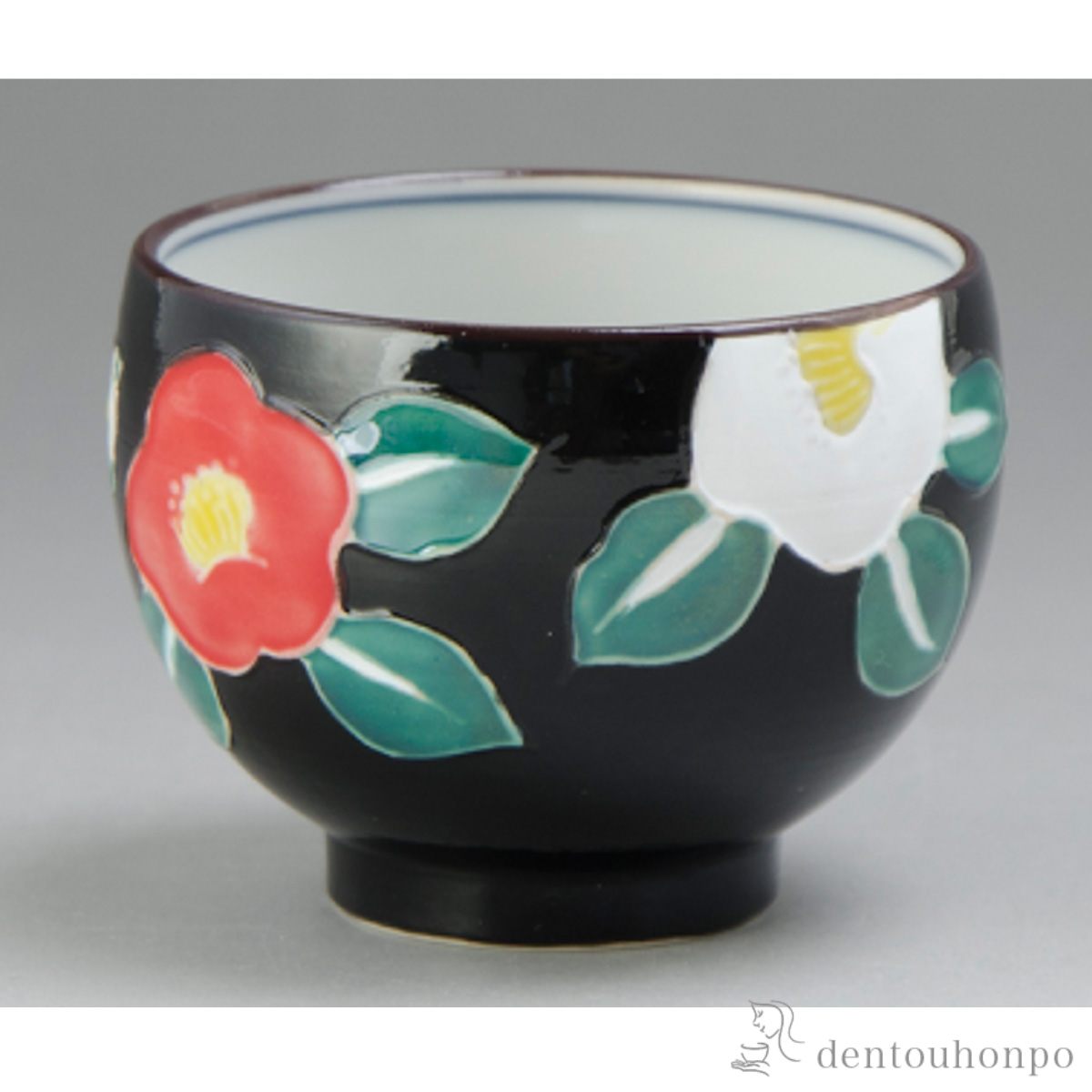 【送料無料】交趾花色 ぐい呑 椿≪在庫確認後、1~3営業日で出荷≫ ( 名入れ有料 ぐいのみ 盃 酒器 猪口 日本酒 清水焼 京焼 )