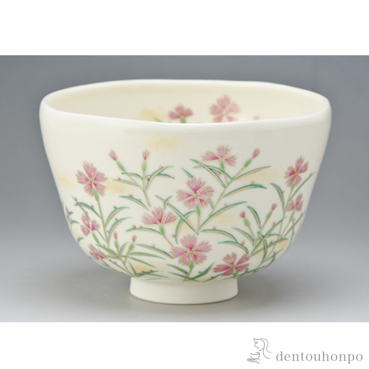 【送料無料】金彩撫子 抹茶碗≪在庫確認後、1~3営業日で出荷≫ ( 名入れ有料 母の日 プレゼント 初任給 抹茶碗 茶道具 茶器 お稽古用 抹茶 清水焼 京焼 )