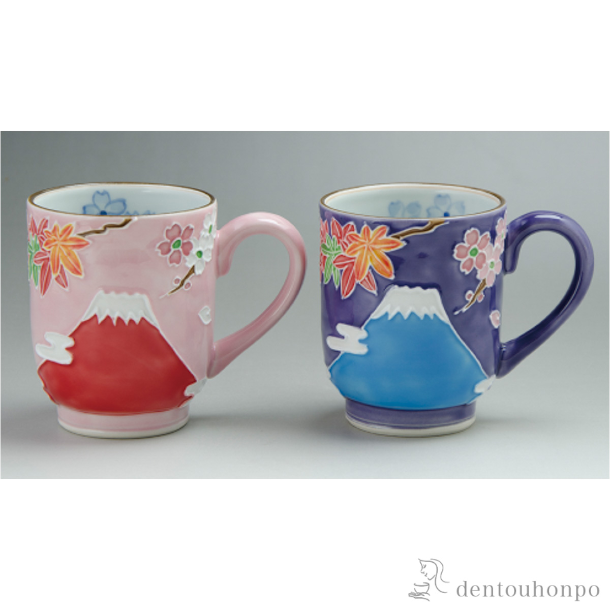 【送料無料】交趾富士景色 ペアマグカップ ペアセット≪在庫確認後、1~3営業日で出荷≫ ( 名入れ有料 プレゼント デザイン マグ オリジナル タンブラー 清水焼 京焼 )