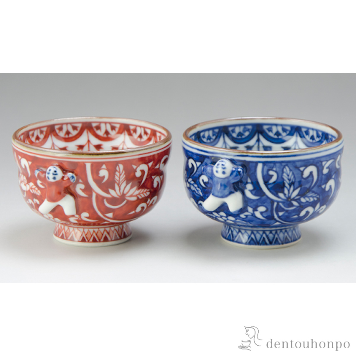 【送料無料】染赤花唐草 ペアぐい呑 ペアセット≪在庫確認後、1~3営業日で出荷≫ ( 名入れ有料 ぐいのみ 盃 酒器 猪口 日本酒 清水焼 京焼 )