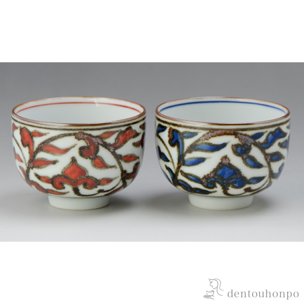 【送料無料】染赤唐草 ペアぐい呑 ペアセット≪在庫確認後、1~3営業日で出荷≫ ( 名入れ有料 母の日 プレゼント 初任給 ぐいのみ 盃 酒器 猪口 日本酒 清水焼 京焼 )