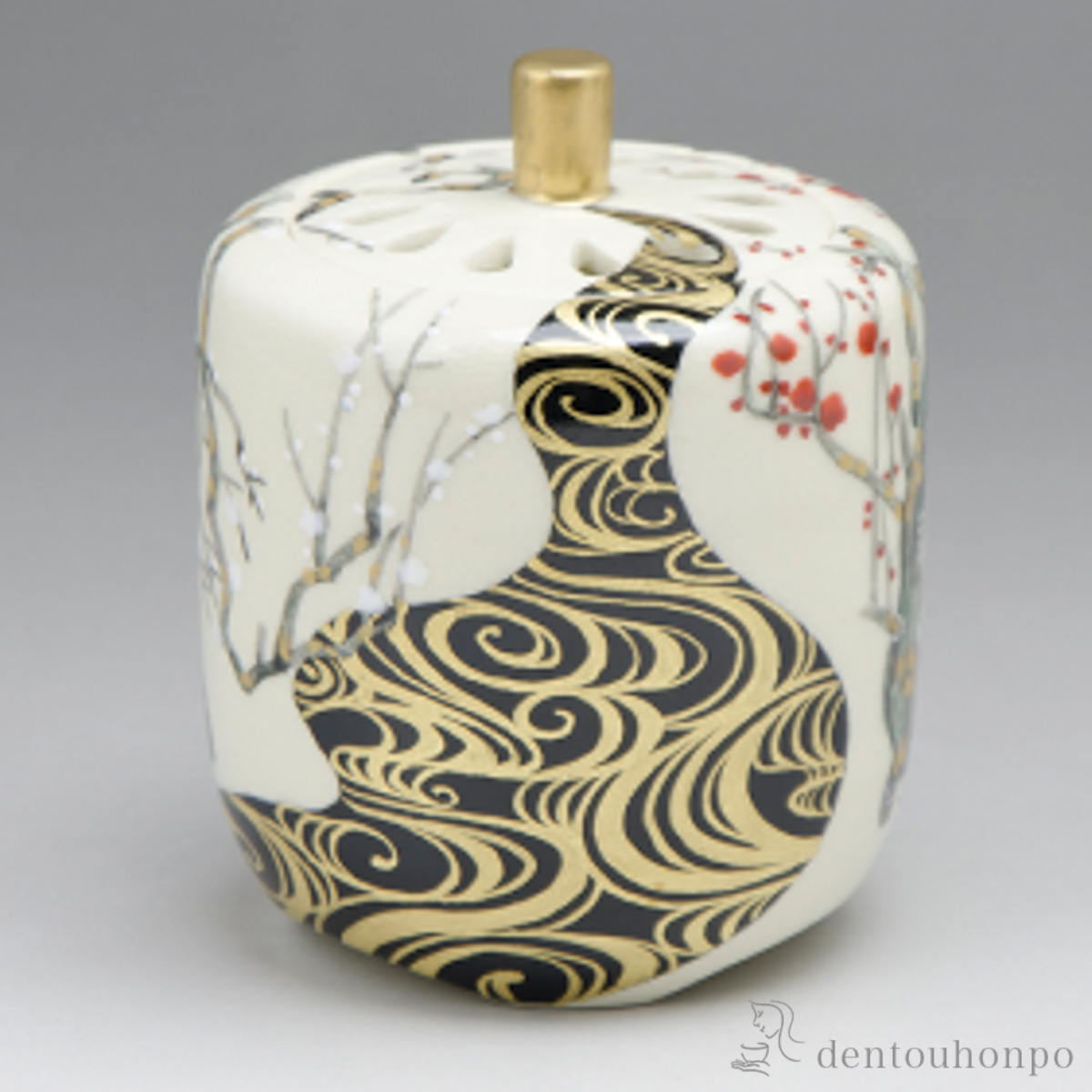 【送料無料】光琳倣）紅白梅図 香炉≪在庫確認後、1~3営業日で出荷≫ ( お香 線香 リラックス 仏具 人気 清水焼 京焼 )