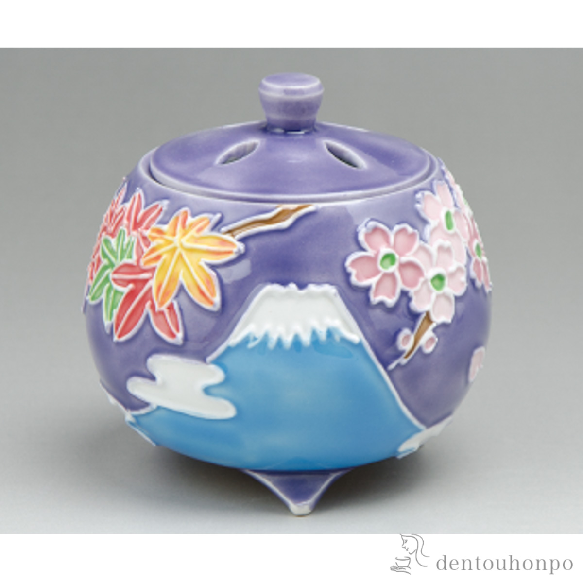 【送料無料】交趾富士景色 香炉 紫≪在庫確認後、1~3営業日で出荷≫ ( お香 線香 リラックス 仏具 人気 清水焼 京焼 )