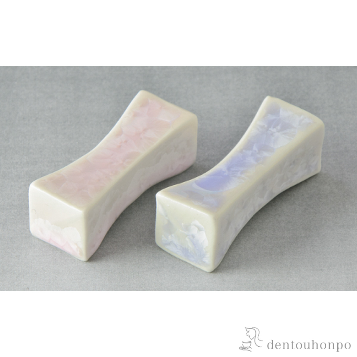 【送料無料】花結晶 ペア箸置  枕型 紫・ピンク ペアセット≪在庫確認後、1~3営業日で出荷≫ ( ギフトセット 結婚祝い 箸休め はしおき おしゃれ 清水焼 京焼 )