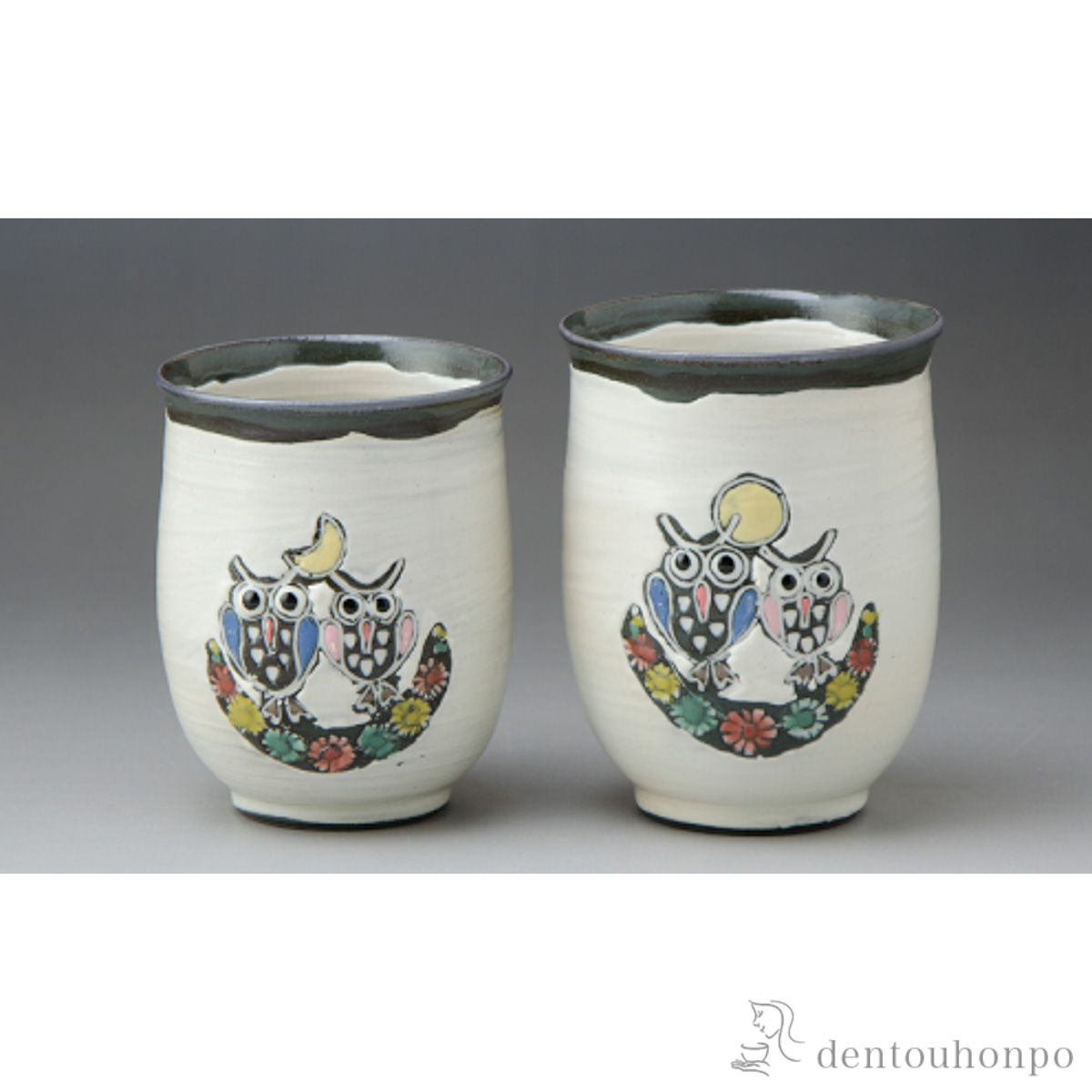 【送料無料】月にふくろう 組湯呑 ペアセット≪在庫確認後、1~3営業日で出荷≫ ( 清水焼 京焼 名入れ有料 母の日 プレゼント 初任給 湯呑み 湯のみ セット 湯飲み おすすめ 清水焼 京焼 )