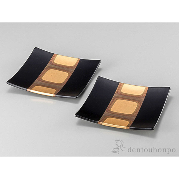 【送料無料】古代箔 スクエアプレート 黒 S 2枚≪在庫確認後、1~3営業日で出荷≫ ( 箔一 セット おつまみ 料理 和食 洋食 金沢金箔 )
