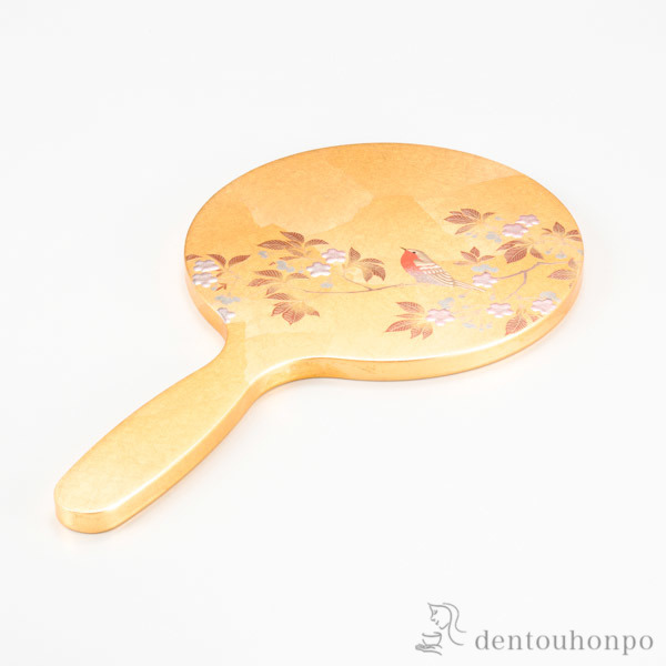 【送料無料】花見鳥 手鏡≪在庫確認後、1~3営業日で出荷≫ ( 箔一 ハンドミラー コンパクト お土産 記念品 アンティーク 金沢金箔 )