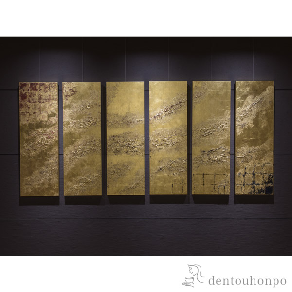 【送料無料】本金箔6連パネル 誕生と躍動≪3ヶ月程で出荷予定≫ ( 額縁 飾り フレーム 人気 おすすめ 金沢金箔 )