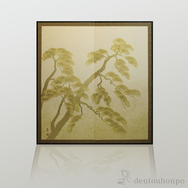 【送料無料】利休屏風 寿松 白≪3ヶ月程で出荷予定≫ ( 木札名入れ有料 和室 洋室 応接室 法人 和室 金沢金箔 )