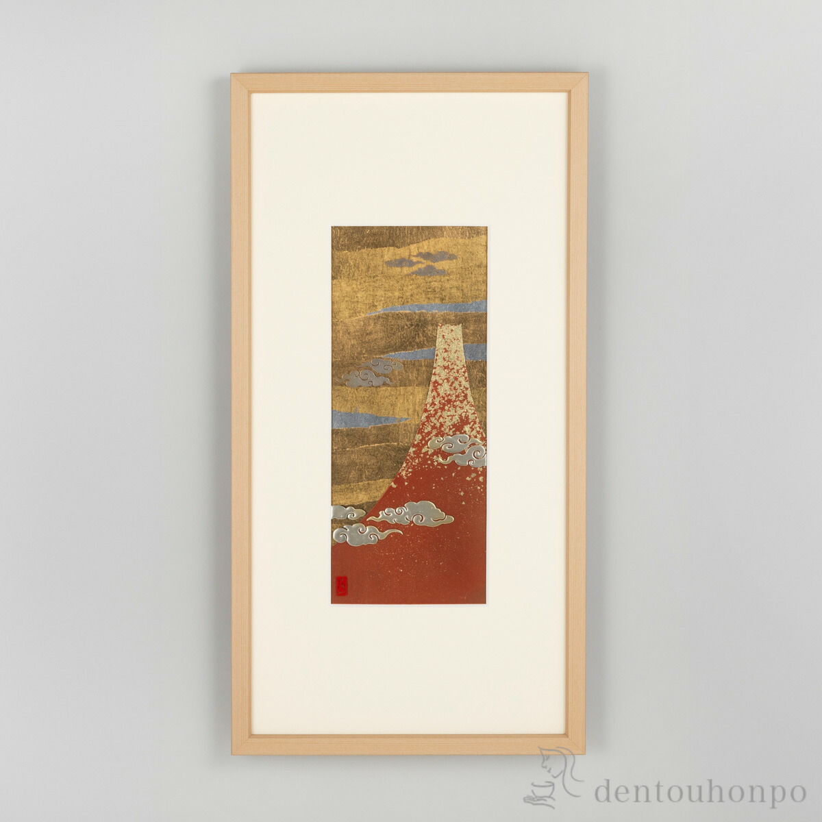 【送料無料】福福箔 額 赤富士≪在庫確認後、1~3営業日で出荷≫ ( 箔一 がくぶち 陶額 パネル ケース 飾り 金沢金箔 )