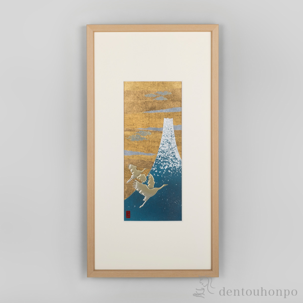 【送料無料】福福箔 額 富士と鶴≪在庫確認後、1~3営業日で出荷≫ ( 箔一 がくぶち 陶額 パネル ケース 飾り 金沢金箔 )