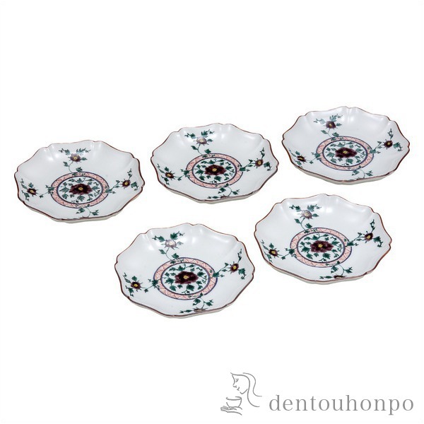 【送料無料】九谷焼 皿揃 色絵牡丹 5号≪在庫確認後、通常即日で出荷≫ ( 和食器セット お皿 揃える 食器 和食 九谷焼 )