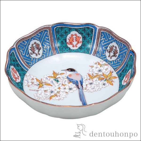 【送料無料】九谷焼 鉢 古九谷山桜に鳥 5号≪注文後に商品取り寄せ、後日納期連絡致します≫ ( 退職祝い 定年 和食 セット おつまみ 朝食 煮物 九谷焼 )