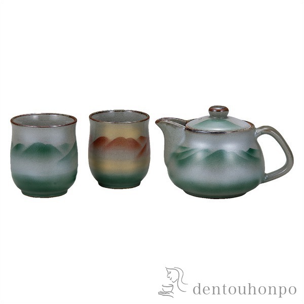 【送料無料】九谷焼 くつろぎ揃 連山 セット 網付≪注文後に商品取り寄せ、後日納期連絡致します≫ ( 退職祝い 定年 茶器セット 急須 湯呑み 日本茶 中国茶 九谷焼 )