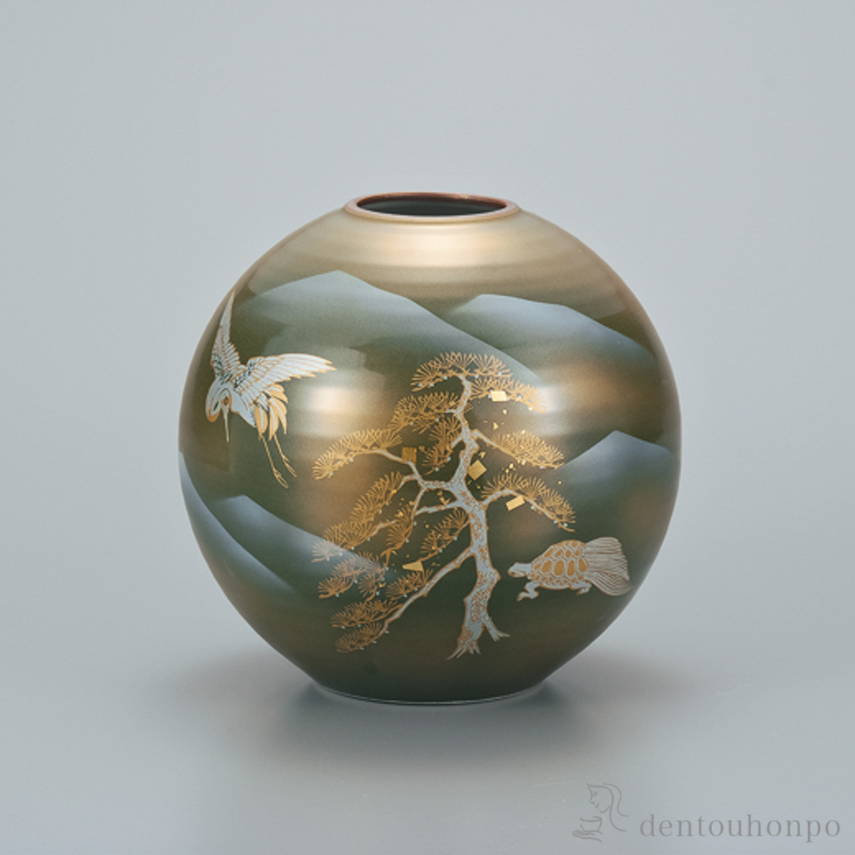 【送料無料】花瓶 鶴亀 7号≪在庫確認後、1~3営業日で出荷≫ ( 木札名入れ有料 ガラス フラワーベース 花器 一輪挿し おすすめ 九谷焼 )