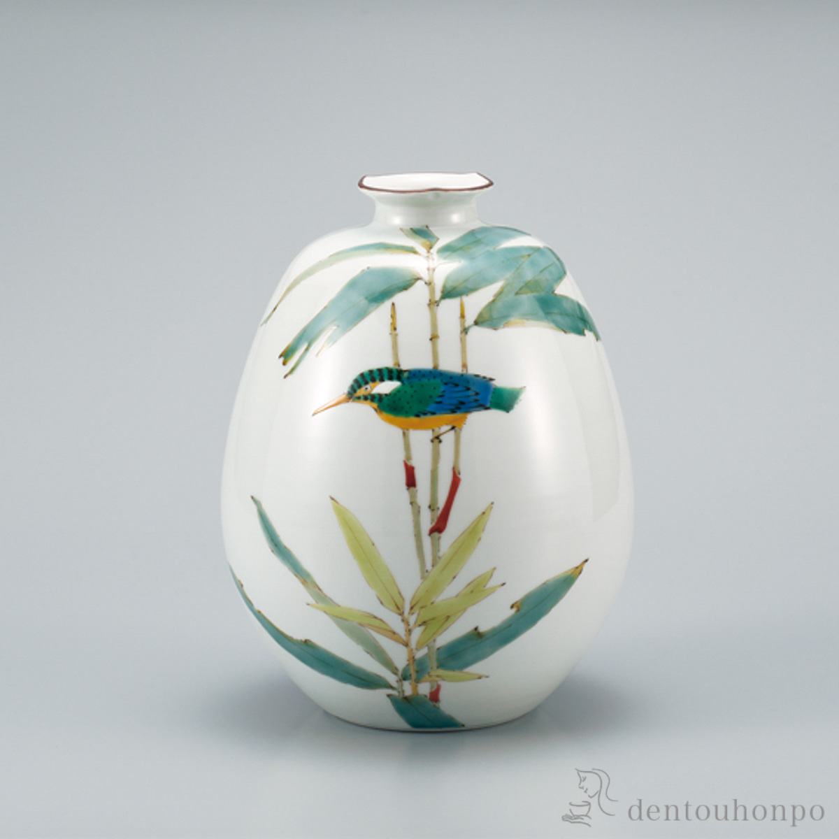 【送料無料】花瓶 笹に翡翠 8号≪在庫確認後、1~3営業日で出荷≫ ( 木箱名入れ有料 木札名入れ有料 ガラス フラワーベース 花器 一輪挿し おすすめ 九谷焼 )