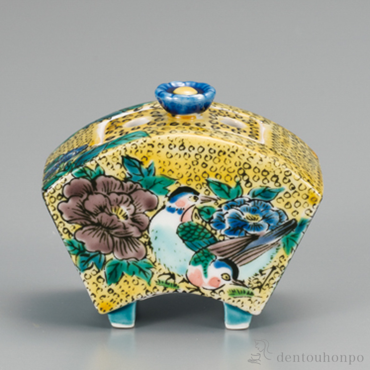 【送料無料】香炉 吉田屋風花鳥 2.5号≪在庫確認後、1~3営業日で出荷≫ ( 木箱名入れ有料 お香 線香 リラックス 仏具 人気 九谷焼 )