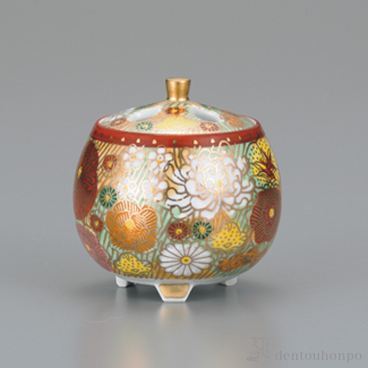 【送料無料】香炉 金花詰 2.5号≪在庫確認後、1~3営業日で出荷≫ ( 木箱名入れ有料 お香 線香 リラックス 仏具 人気 九谷焼 )