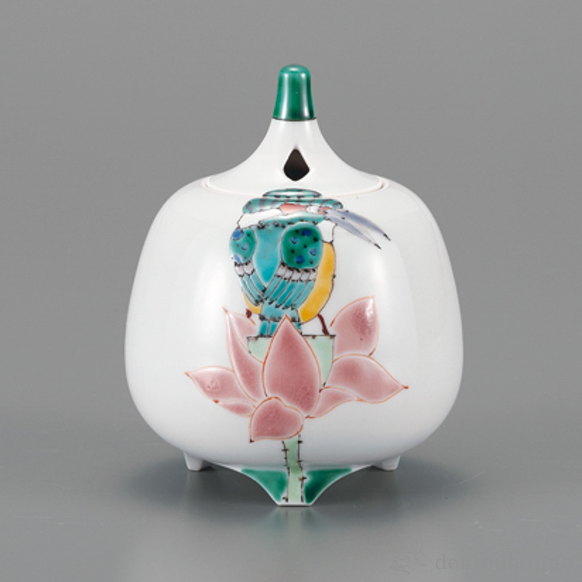 【送料無料】香炉 蓮に翡翠 4号≪在庫確認後、1~3営業日で出荷≫ ( 木箱名入れ有料 お香 線香 リラックス 仏具 人気 九谷焼 )