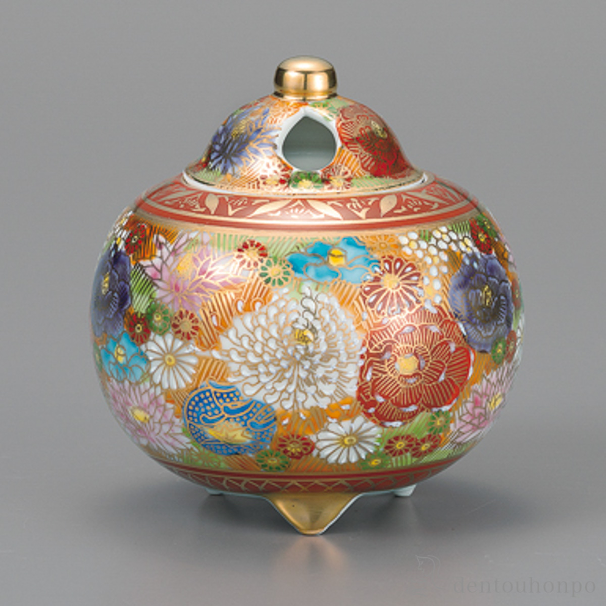 【送料無料】香炉 金花詰 4号≪在庫確認後、1~3営業日で出荷≫ ( 木箱名入れ有料 お香 線香 リラックス 仏具 人気 九谷焼 )