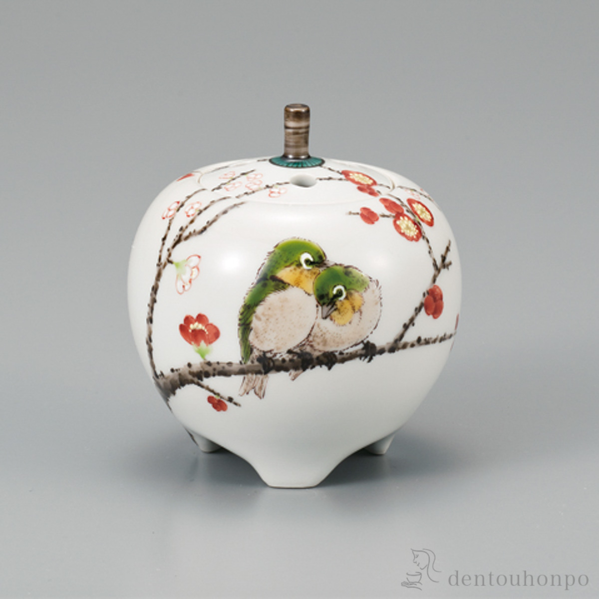 【送料無料】香炉 紅白梅に鳥 3号≪在庫確認後、1~3営業日で出荷≫ ( 木箱名入れ有料 お香 線香 リラックス 仏具 人気 九谷焼 )