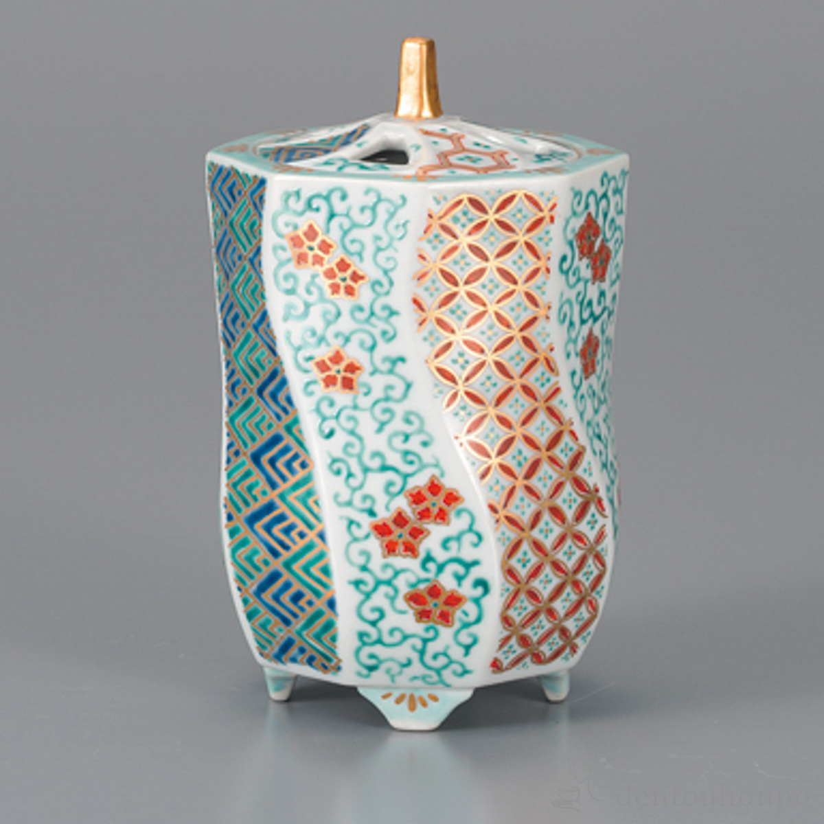 【送料無料】捻り香炉 仁清風割取唐草小紋 4.3号≪在庫確認後、1~3営業日で出荷≫ ( 木箱名入れ有料 お香 線香 リラックス 仏具 人気 九谷焼 )