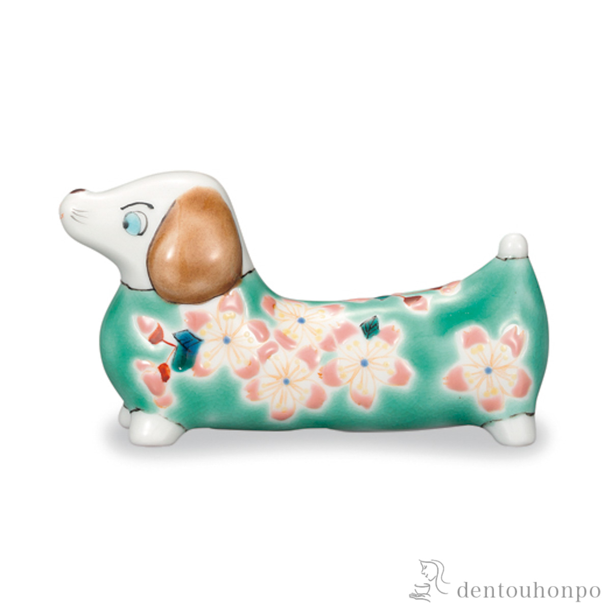 【送料無料】置物 ダックスフンド 桜≪在庫確認後、1~3営業日で出荷≫ ( 木札名入れ有料 九谷焼 )