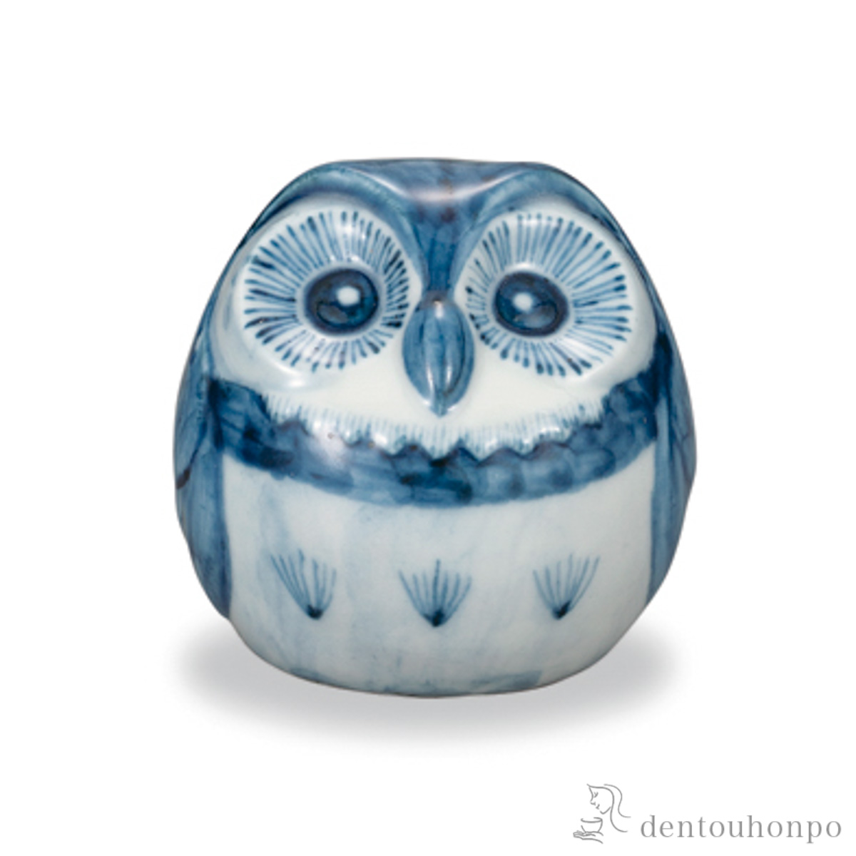 【送料無料】丸形ふくろう 染付 2.3号≪在庫確認後、1~3営業日で出荷≫ ( 木札名入れ有料 フクロウ 置物 玄関 風水 小物 九谷焼 )