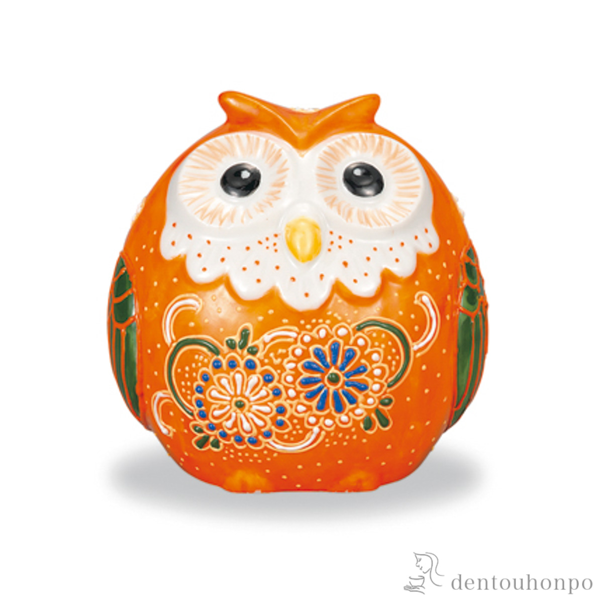丸形ふくろう 紅黄盛 2.8号≪在庫確認後、1~3営業日で出荷≫ ( 木札名入れ有料 フクロウ 置物 玄関 風水 小物 九谷焼 )