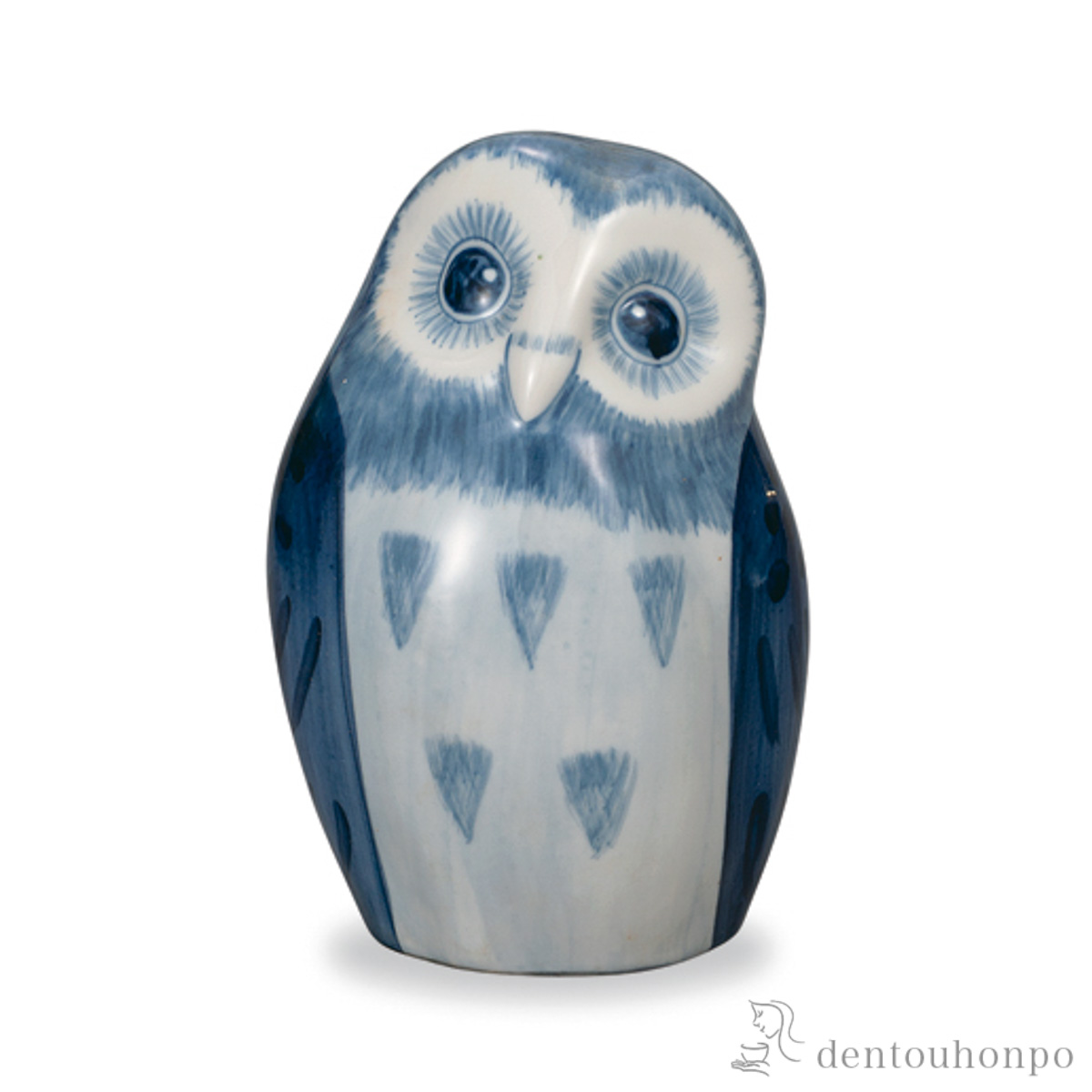 【送料無料】ふくろう 染付 6号≪在庫確認後、1~3営業日で出荷≫ ( 木札名入れ有料 フクロウ 置物 玄関 風水 小物 九谷焼 )