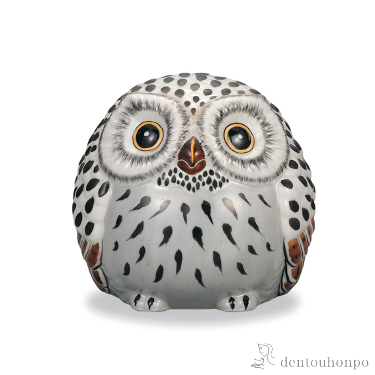 【送料無料】丸型ふくろう 白彩 5号≪在庫確認後、1~3営業日で出荷≫ ( 木札名入れ有料 フクロウ 置物 玄関 風水 小物 九谷焼 )