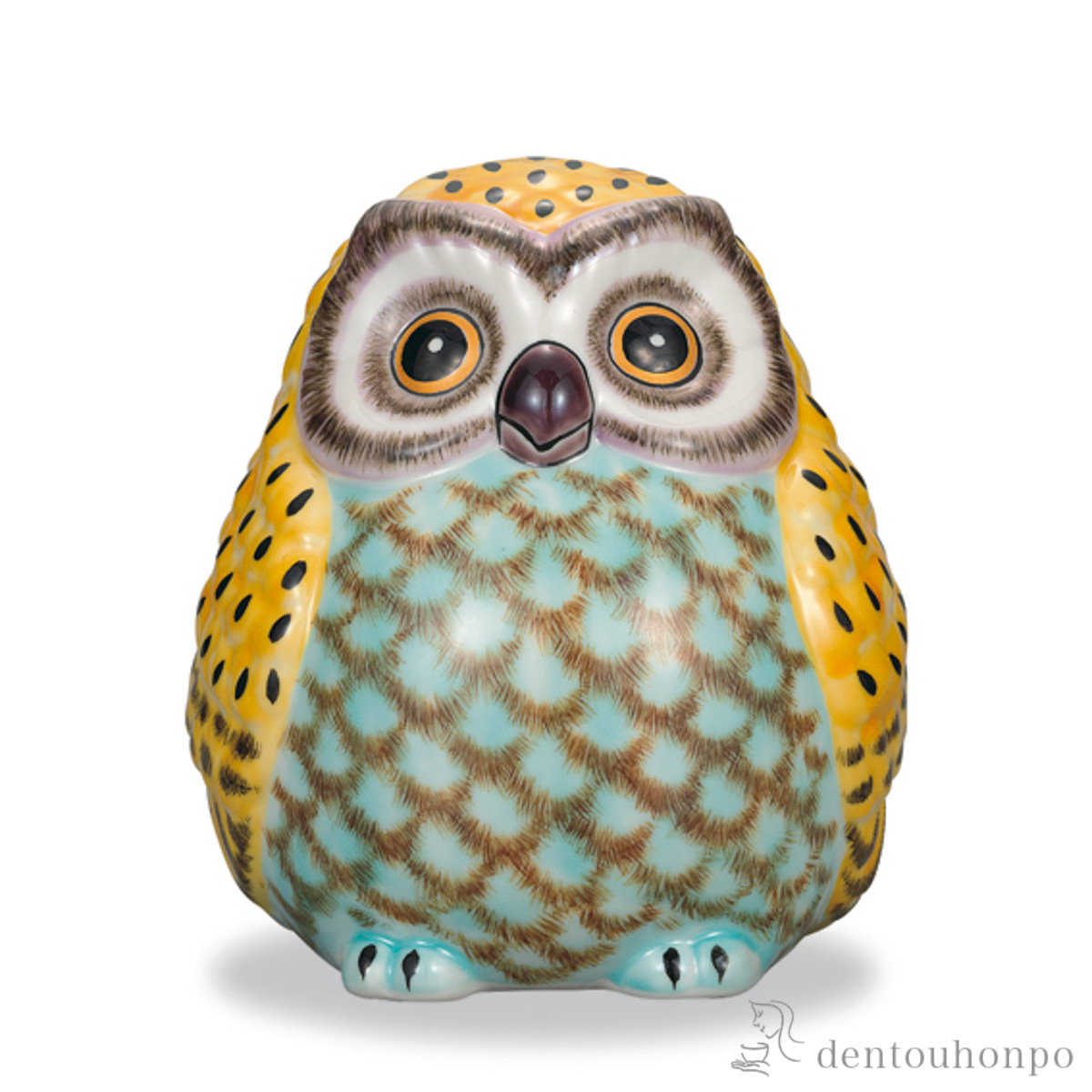 【送料無料】ジャンボふくろう 黄釉彩 6号≪在庫確認後、1~3営業日で出荷≫ ( 木札名入れ有料 フクロウ 置物 玄関 風水 小物 九谷焼 )