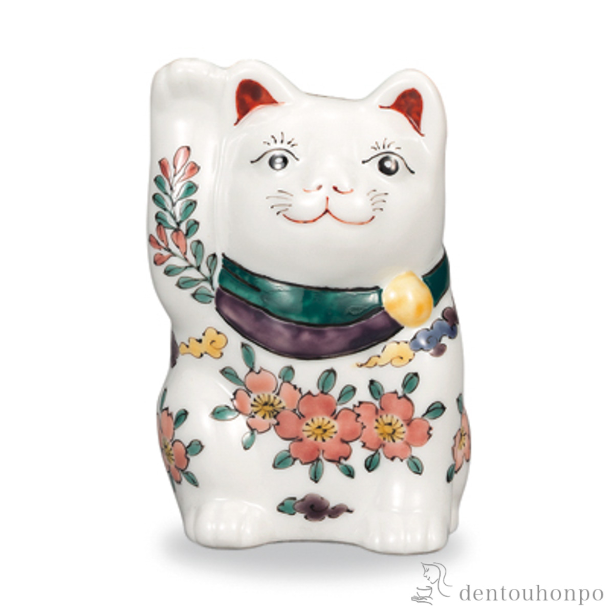 【送料無料】招き猫 右手 三友文 3号≪在庫確認後、1~3営業日で出荷≫ ( 木札名入れ有料 置物 幸運 開運 まねきねこ 風水 九谷焼 )