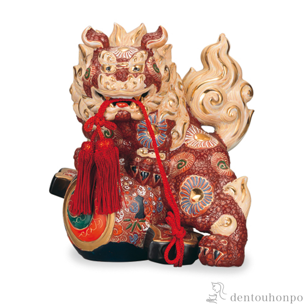 【送料無料】小槌獅子 盛 7号≪在庫確認後、1~3営業日で出荷≫ ( 木札名入れ有料 置物 玄関 受付 風水 幸運 九谷焼 )