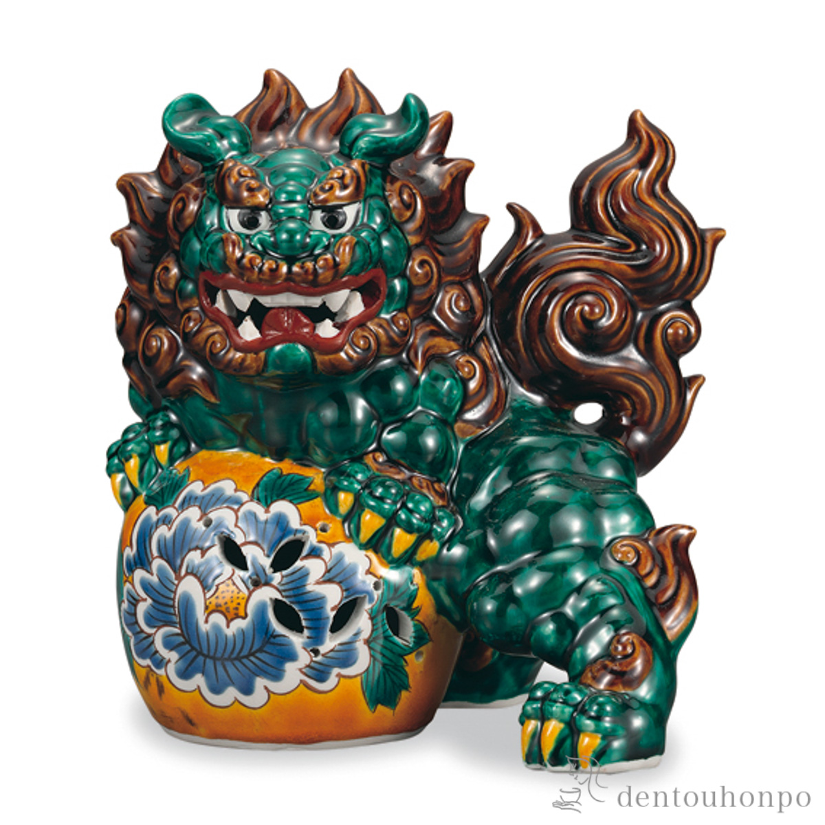 【送料無料】立獅子 交趾 8号≪在庫確認後、1~3営業日で出荷≫ ( 木札名入れ有料 置物 玄関 受付 風水 幸運 九谷焼 )