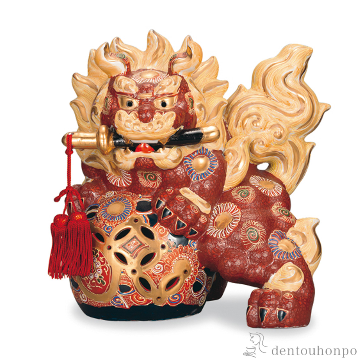 【送料無料】剣獅子 盛 10号≪在庫確認後、1~3営業日で出荷≫ ( 木札名入れ有料 置物 玄関 受付 風水 幸運 九谷焼 )