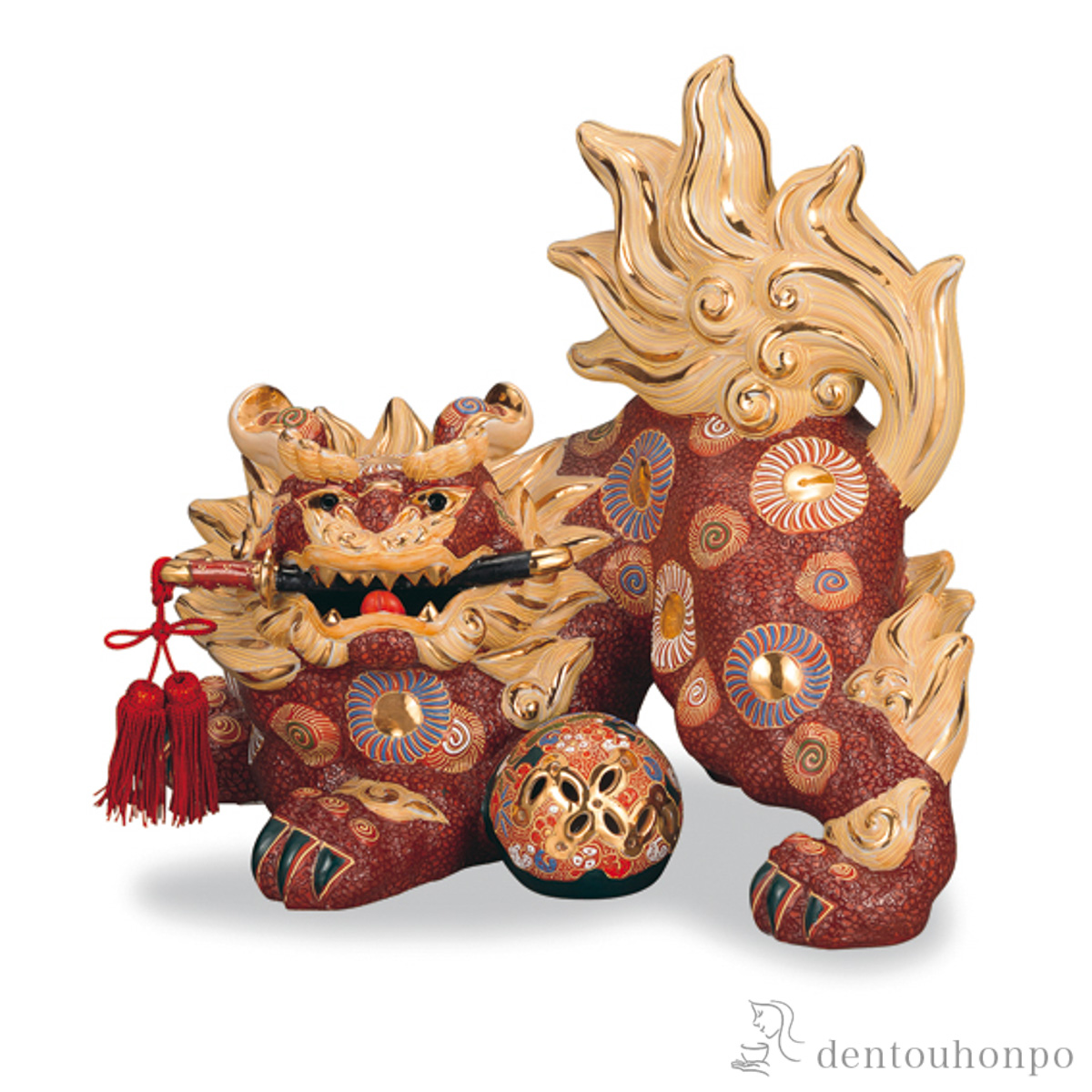 【送料無料】護宝剣獅子 盛 15号≪在庫確認後、1~3営業日で出荷≫ ( 木札名入れ有料 置物 玄関 受付 風水 幸運 九谷焼 )