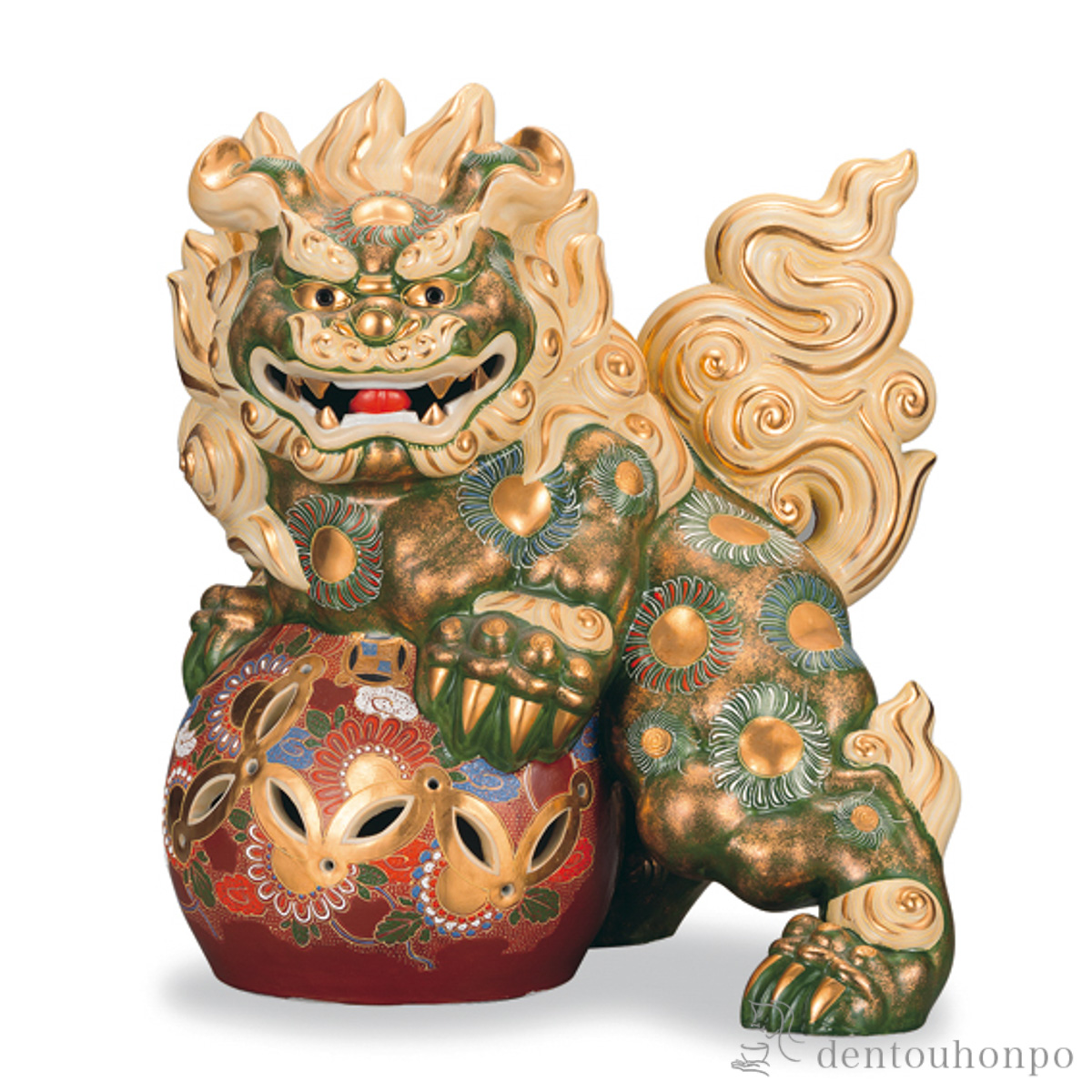 【送料無料】立獅子 緑彩 16号≪在庫確認後、1~3営業日で出荷≫ ( 木札名入れ有料 置物 玄関 受付 風水 幸運 九谷焼 )