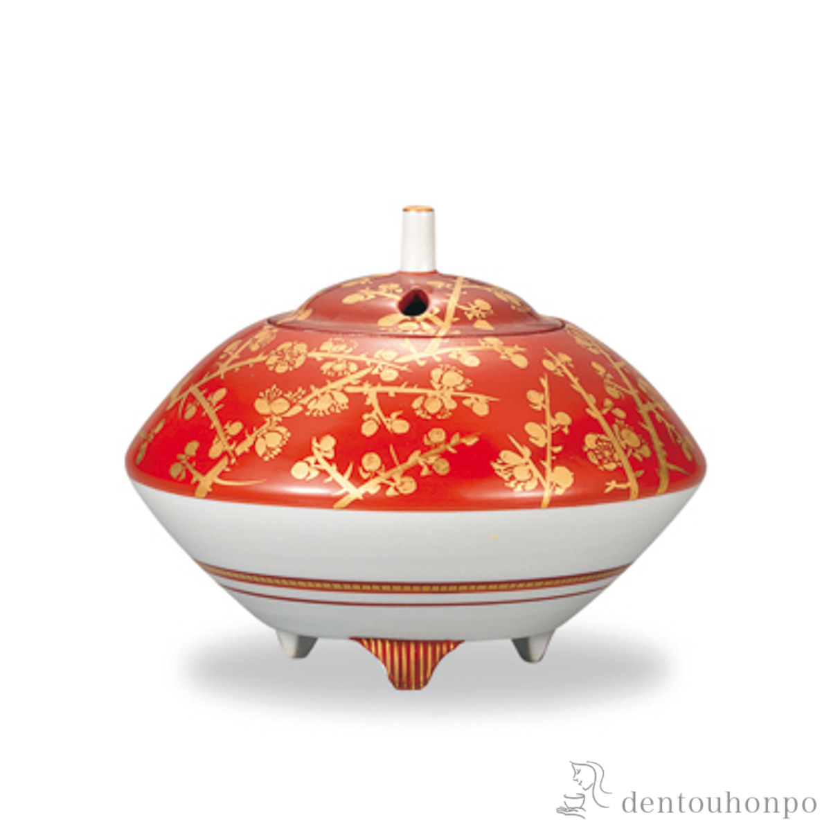 【送料無料】香炉 金襴手梅花文 4号≪在庫確認後、1~3営業日で出荷≫ ( 木箱名入れ有料 お香 線香 リラックス 仏具 人気 九谷焼 )